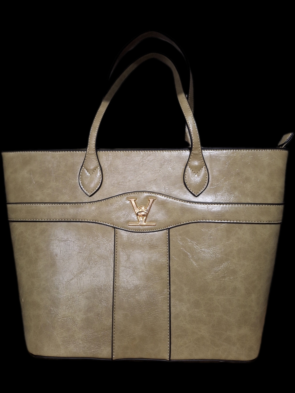 Olive Green Tote Handbag with Gold Accent